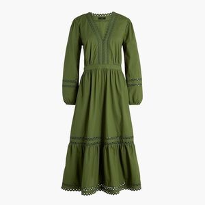 J.Crew Long-Sleeve Eylet Midi Dress Green
